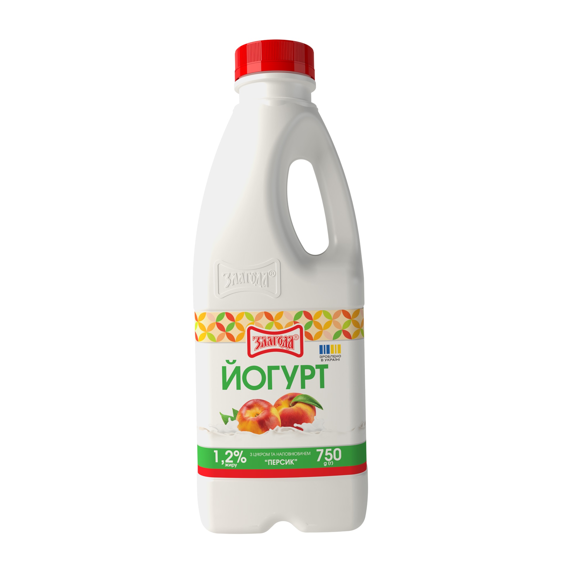 Йогурт 1,2% 750гр з цукром та наповнювачем "Персик" Злагода